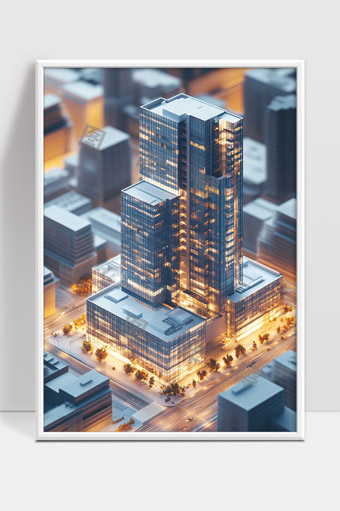 现代都市玻璃幕墙高层建筑夜景灯光辉映