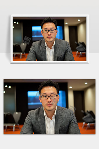 职场男士正面肖像穿着西装眼镜沉稳自信