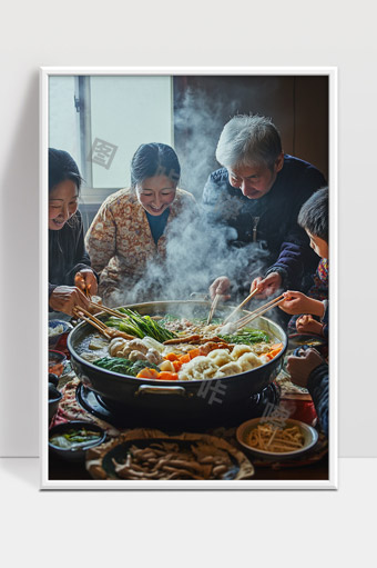 温馨家庭围炉共聚享受热气腾腾的火锅盛宴