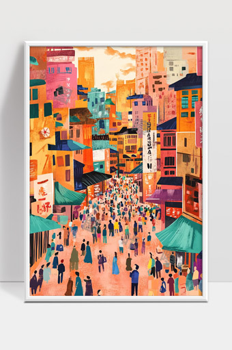 繁华市井街道人群熙攘热闹非凡城市生活