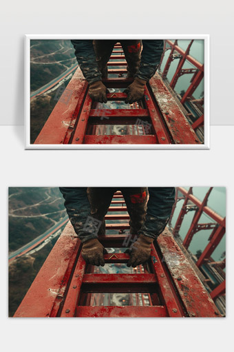 高空建筑工人坚守岗位进行桥梁钢结构安装