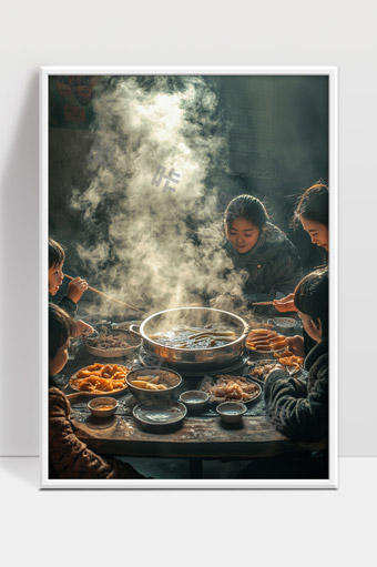 冬日围炉热气腾腾家庭团聚温馨时刻