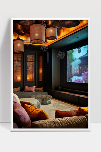 现代家庭影院舒适休闲与东方元素融合私密空间设计