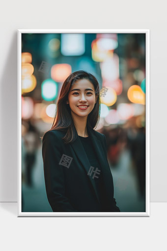 都市夜景下年轻女性微笑展现自信魅力风采