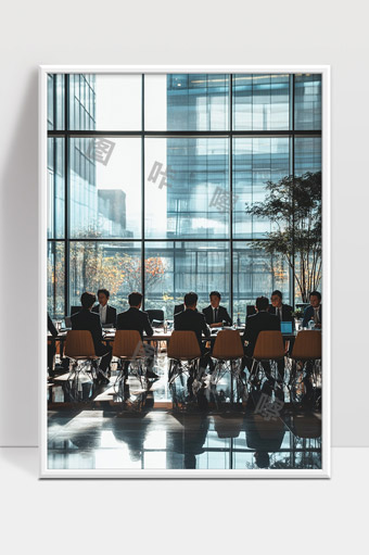 现代办公大楼内商务人士团队开会交流场景