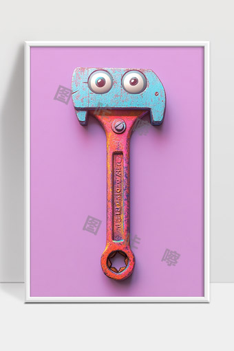 卡通风格可爱表情的扳手工具艺术设计