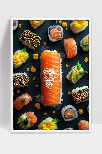 美味创意三文鱼寿司拼盘精致日式料理展示