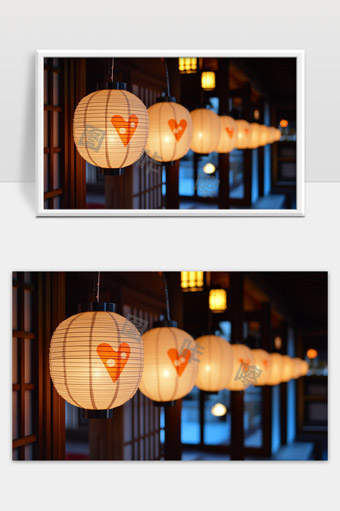日式传统灯笼温馨灯光营造宁静氛围夜晚美景
