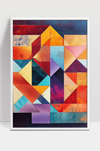 多彩几何抽象拼接艺术作品现代装饰画