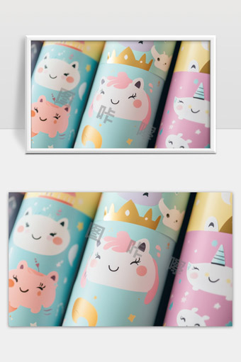 可爱卡通独角兽图案彩色壁纸卷轴包装纸