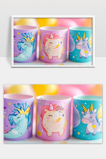 可爱卡通独角兽儿童水杯多彩饮水杯套装