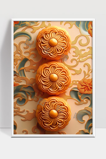 精美传统中秋花纹月饼展示高清特写艺术造型