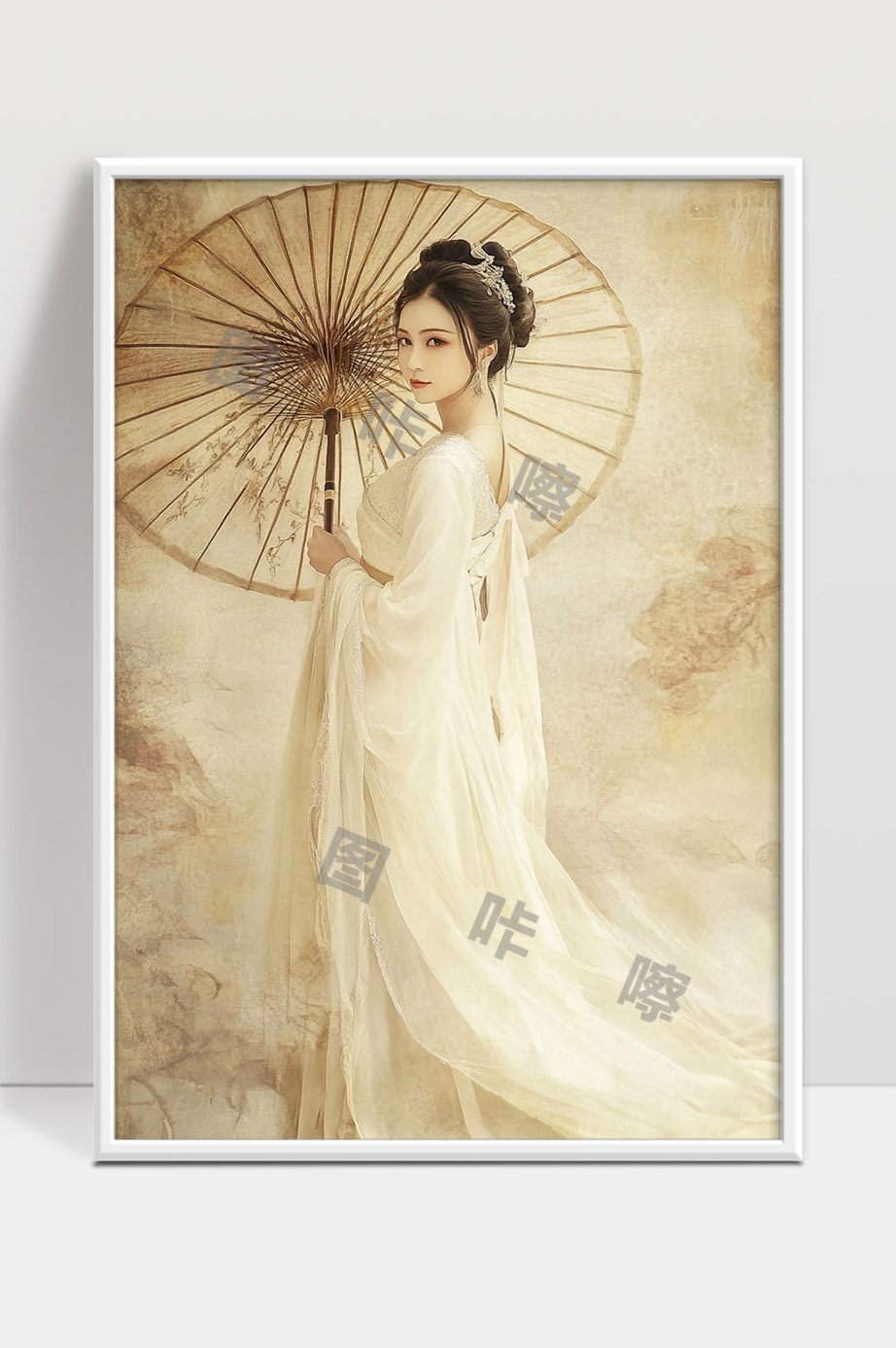 古风佳人手持油纸伞飘逸素雅长裙写真
