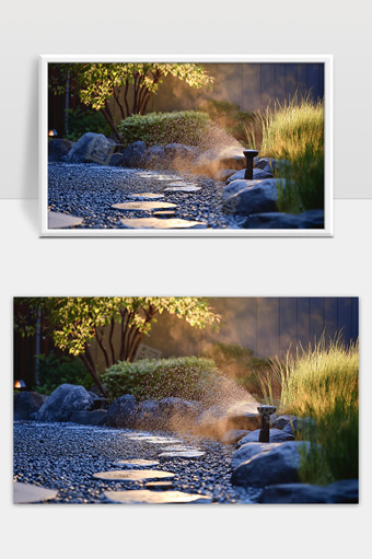 庭院喷灌系统喷洒水雾石子小径自然景观设计