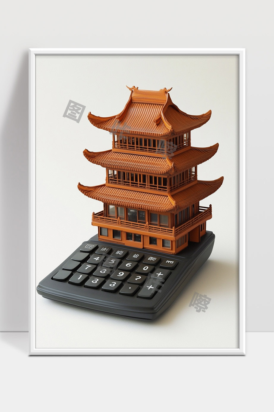 传统建筑与现代计算器结合创意设计模型展示