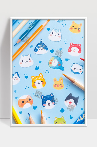 可爱卡通动物头像彩铅绘画创意设计