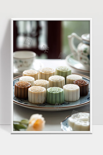 传统中式月饼糕点多样精致摆盘展示