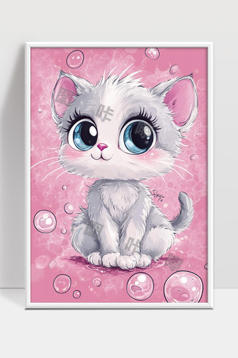 可爱大眼睛白猫卡通插画萌宠形象设计