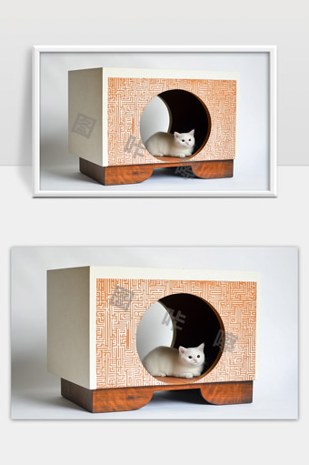 简约现代风格猫窝白猫舒适安静休憩空间