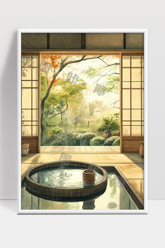 日式传统庭院禅意泡汤空间静谧自然景致