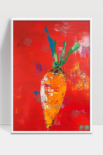 色彩鲜艳抽象风格红色背景胡萝卜绘画艺术作品