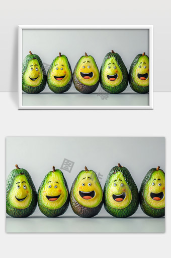 表情生动的鳄梨水果卡通趣味创意展示