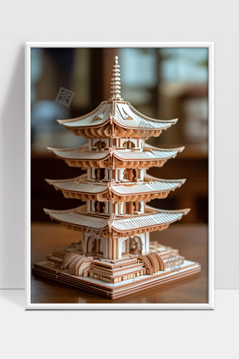 精致木质古代多层宝塔建筑模型展示