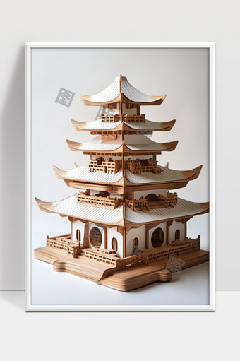 精致传统中式多层木质建筑模型展示