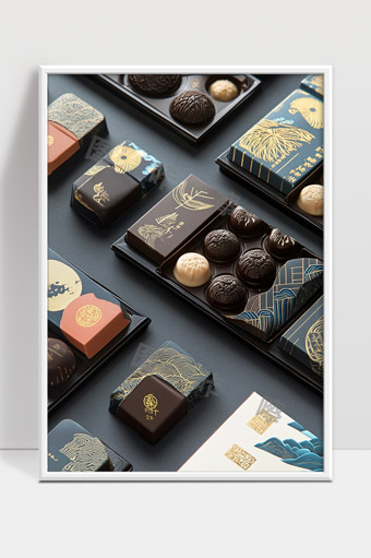 精致中式风格月饼礼盒摆拍展示