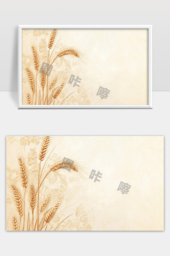 秋天丰收季节金色麦穗田园风光背景图