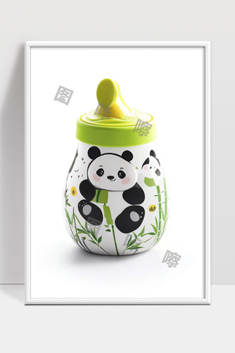 可爱卡通熊猫儿童训练杯绿色防漏吸管设计