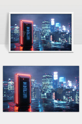 未来城市夜景中高科技发光智能设备展示