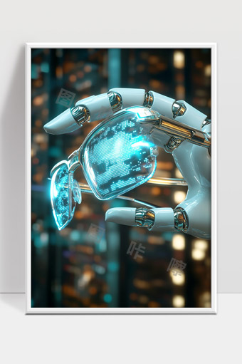 未来科技智能机器人佩戴虚拟现实眼镜探索数字世界