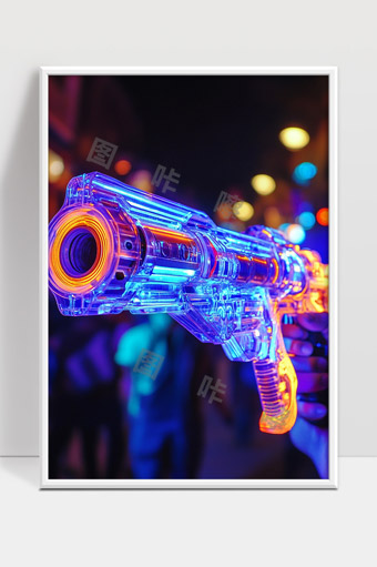 未来科技感透明光能枪夜晚街头霓虹灯光