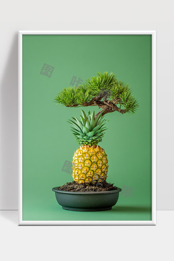 创意菠萝盆景松树造型盆栽艺术展示