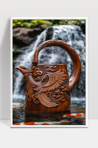 精雕细琢凤凰纹木质茶壶艺术品悬泉之美