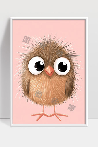 可爱毛茸茸大眼睛小鸟卡通形象插画