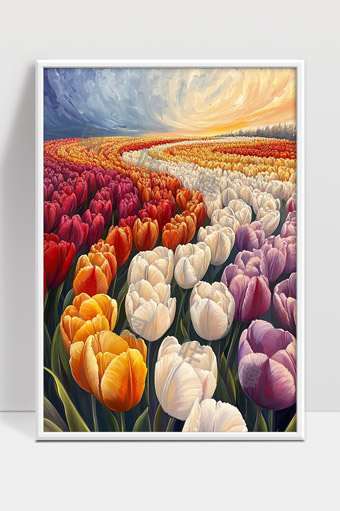 五彩缤纷郁金香花海绽放美丽春天景象