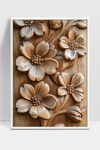 精美木雕花卉细节工艺艺术展示