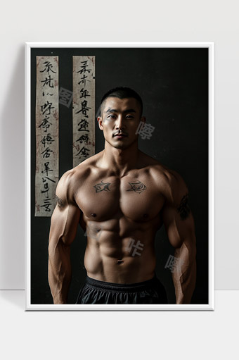 肌肉男士健身展示力量与自律的完美体现