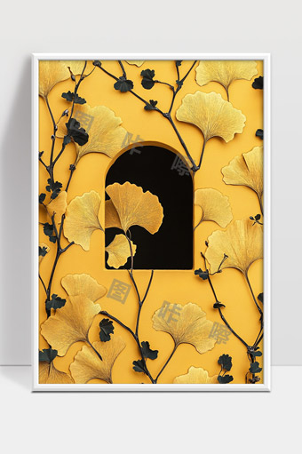 金黄色银杏叶艺术装饰优雅自然秋天意境设计