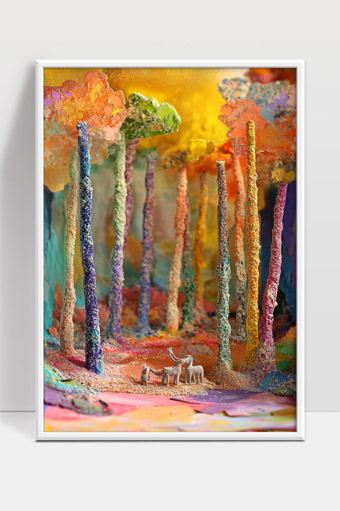 梦幻色彩森林中的奇异动物世界