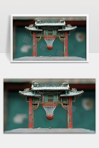古典建筑风格篮球框艺术创意设计展示