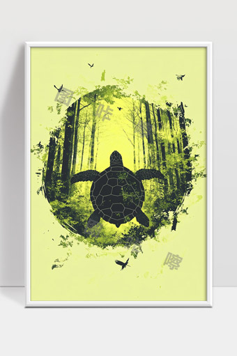 森林之中海龟穿行自然生态生命之美