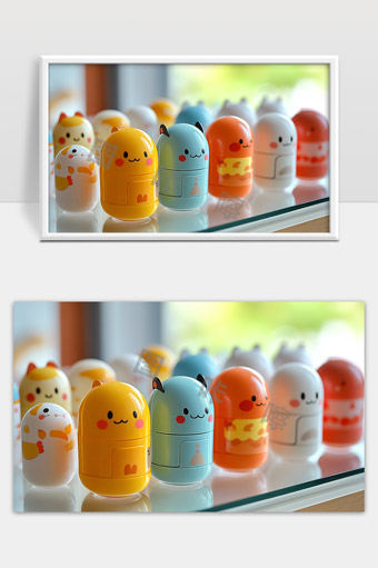 可爱卡通动物造型手办整齐排列展示画面