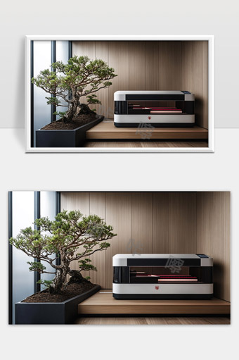 现代极简风格室内盆景与智能家居设备完美结合展示