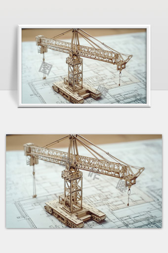 精美木质起重机模型展示与建筑设计蓝图