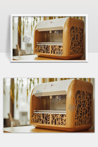 木质雕花智能咖啡机现代家用厨房创新设计