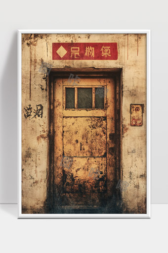 旧工业厂房锈迹斑驳铁门岁月沧桑感