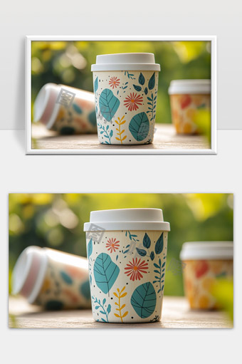 自然风格环保纸杯绿色植物花卉图案设计